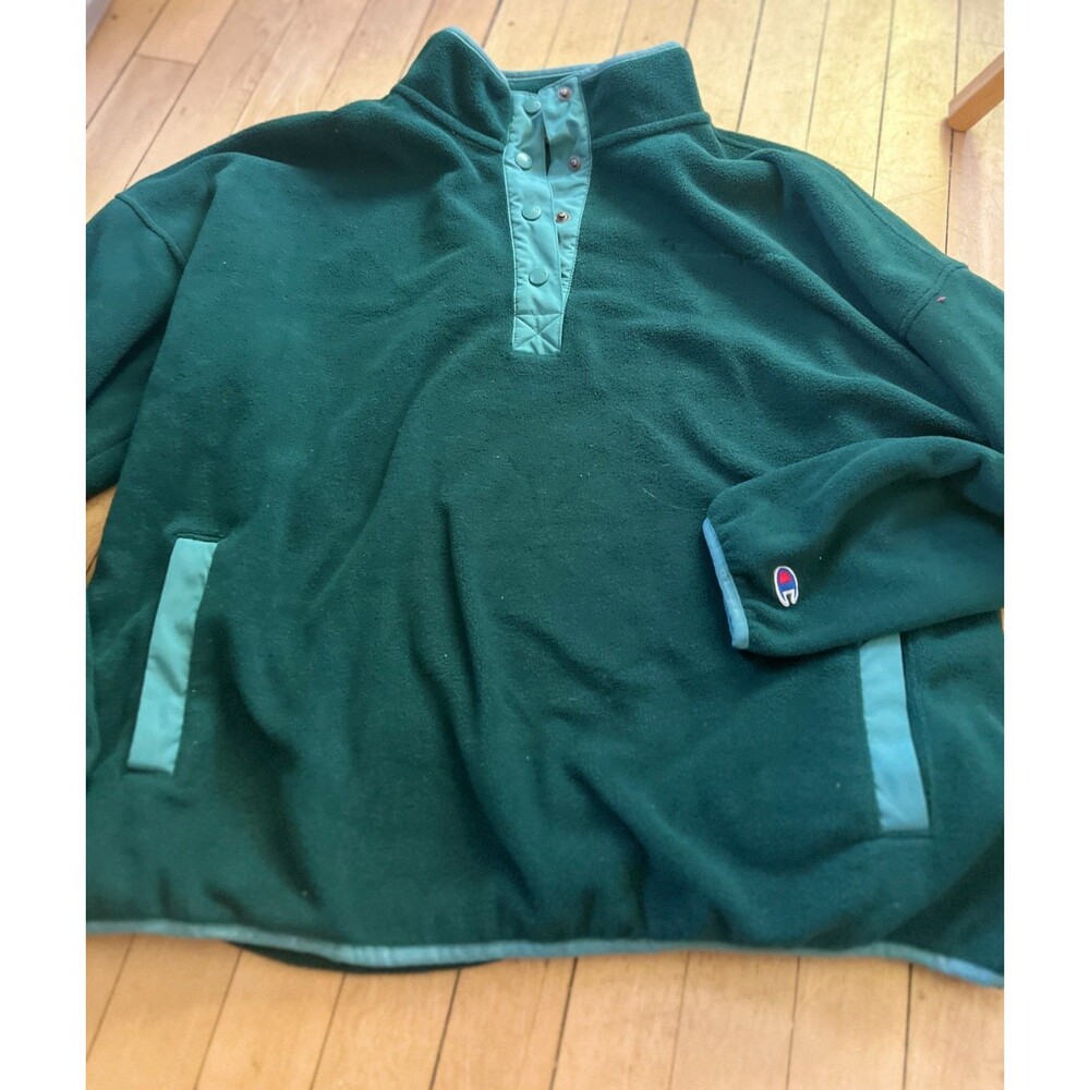Champion Womens XL Green Fleece 1/4 Snap Size XL Pullover Fleece